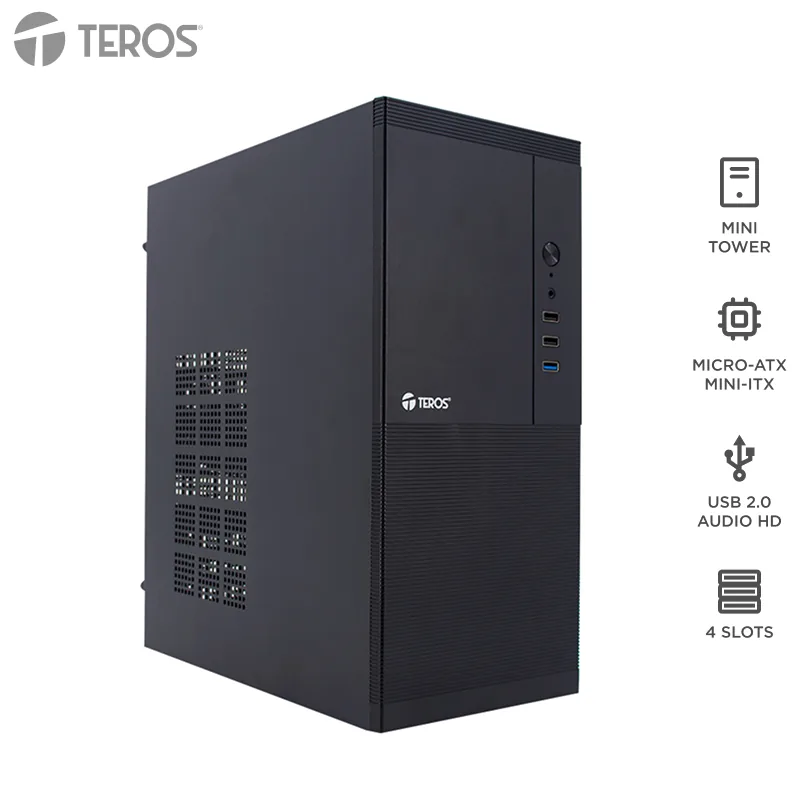 Case con fuente TEROS TE-1033S, Mini Tower, MICRO-ATX / MINI-ITX, USB, Audio, 250W