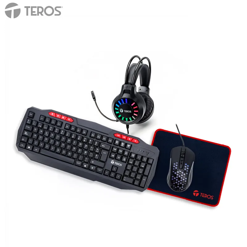 Kit 4 en 1 Teclado + Mouse + Auriculares + Mousepad TEROS TE-5014S