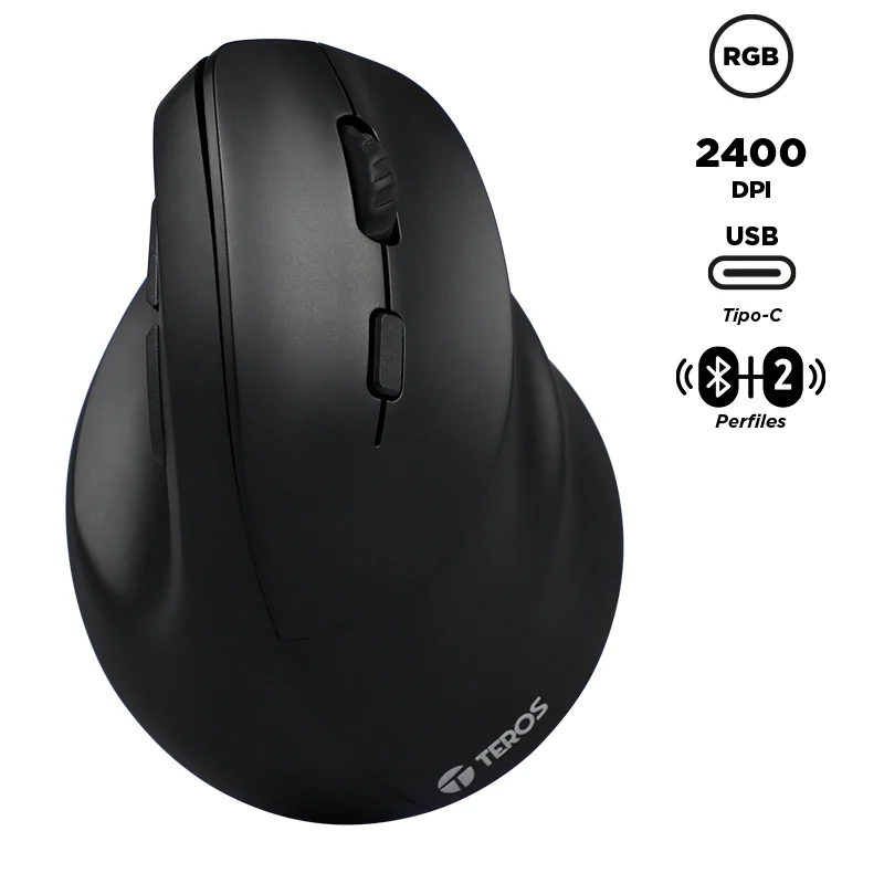 Mouse inalámbrico TEROS TE-5169N, 2.4GHz, 2400 DPI, BT1, BT2, USB